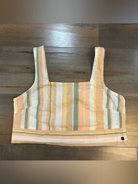 Roxy linen Striped Crop Top in Peach, Green, Yellow & White